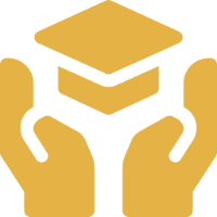Gold hands holding graduation cap icon
