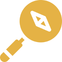 Gold magnifying glass with compass icon