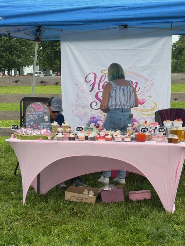 Cupcake vendor booth at outdoor market