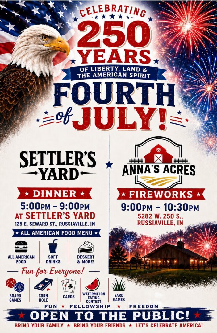 Fourth of July flyer with eagle and fireworks
